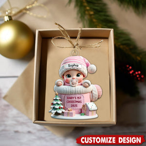 Baby In Mitten Baby's First Christmas Personalized Acrylic Flat Ornament