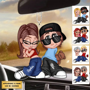 Y2K Couple Personalized Acrylic Car Hanging Ornament, Gift For Couples