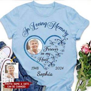 In Loving Memory Sparkling Heart Memorial Butterflies Personalized T-shirt