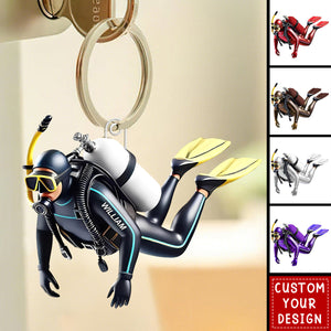Personalized Acrylic Diver Keychain, Custom Scuba Diving Decoration