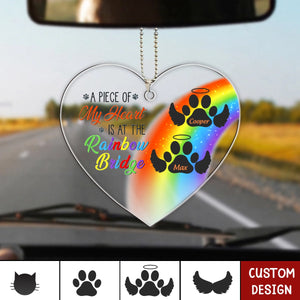 A Piece Of My Heart Is At The Rainbow Bridge - Pet Memorial Gift - Personalized Acrylic Car Ornament
