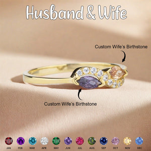 Personalized Double Marquise Cut Birthstone Ring-Gift For Couple