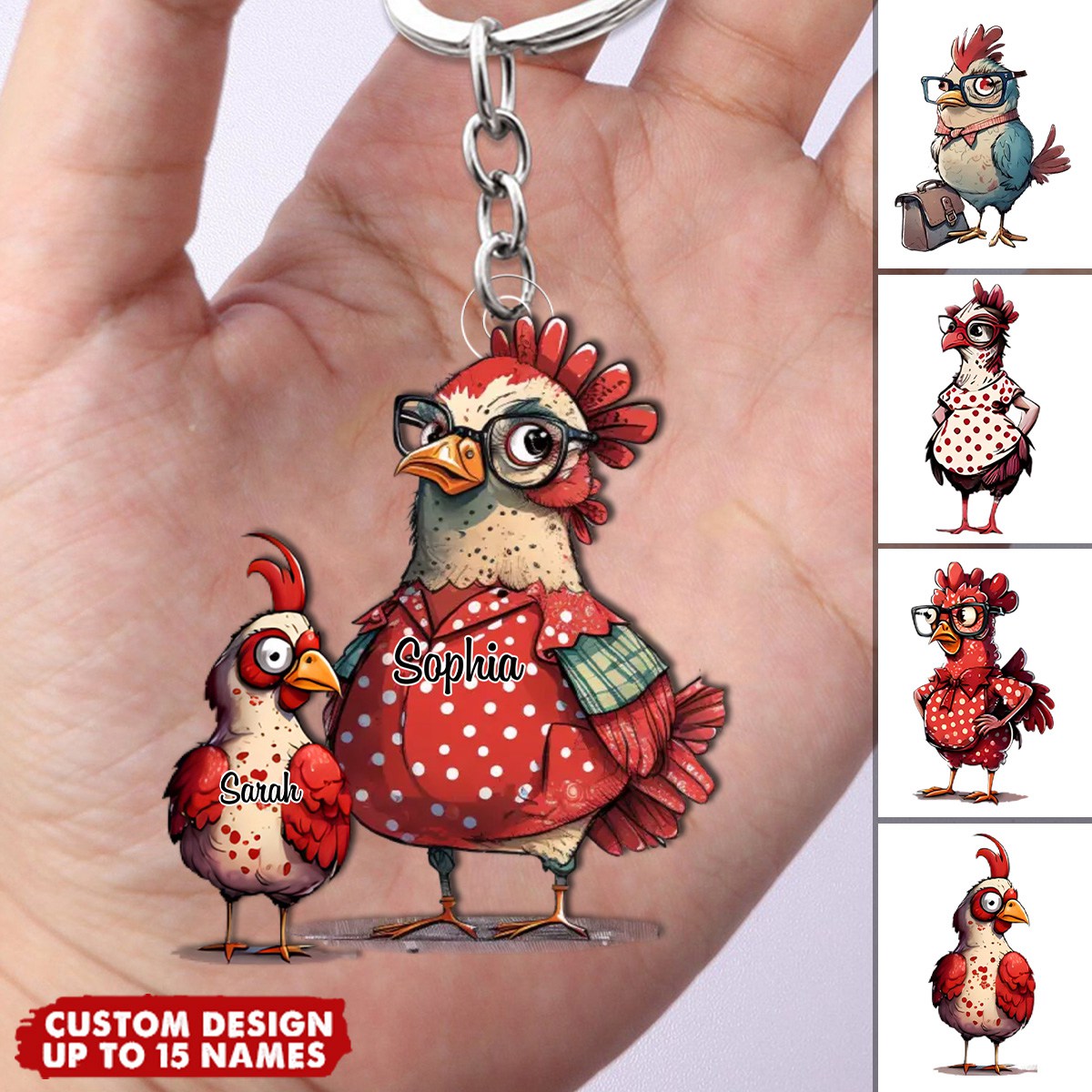 Personalized Nana/Mom Chick WIth Little Kids Acrylic Keychain-Gift For Mother's day