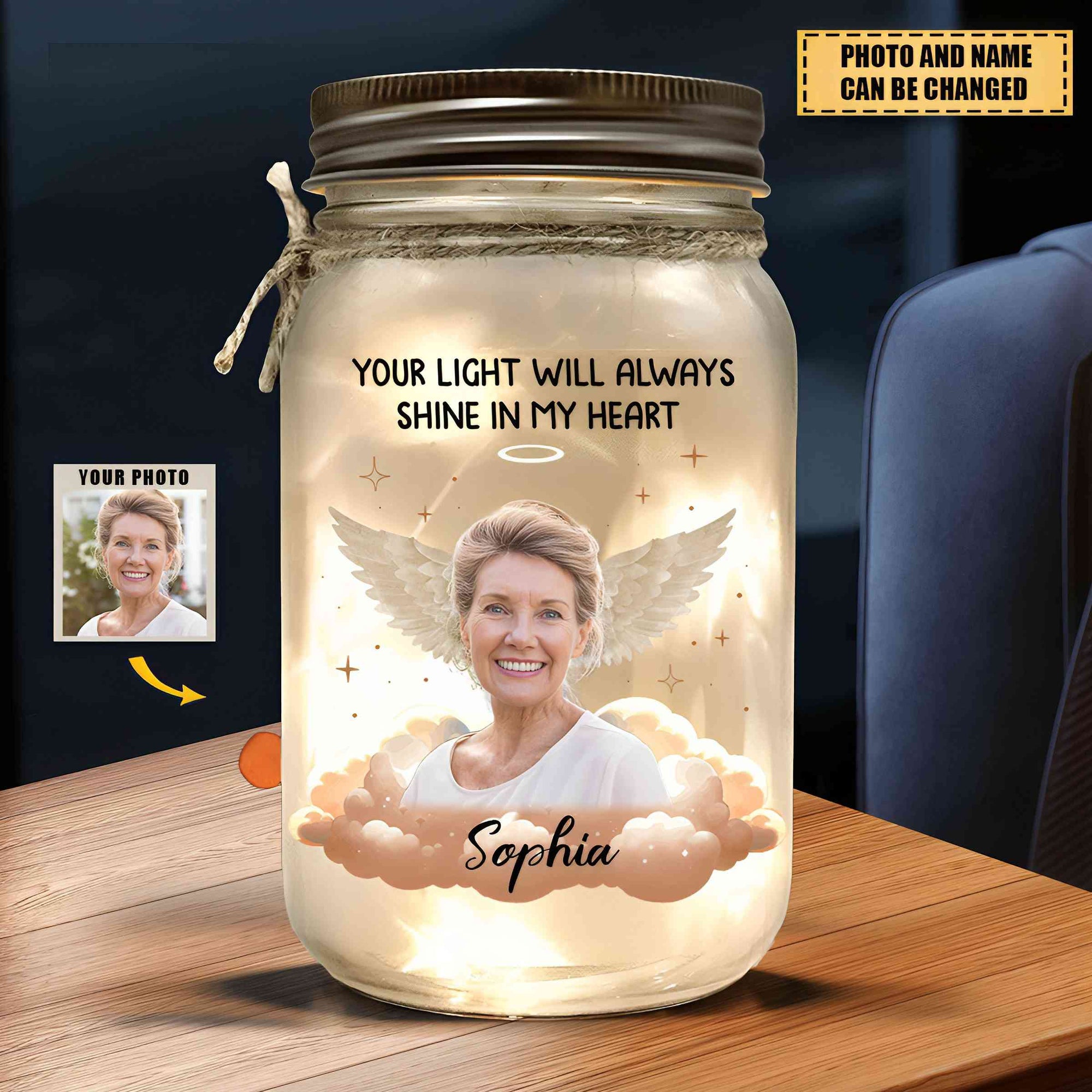 Forever In My Heart - Memorial Personalized Mason Jar Light - Sympathy Gift