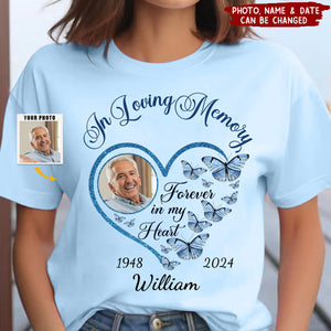 In Loving Memory Sparkling Heart Memorial Butterflies Personalized T-shirt