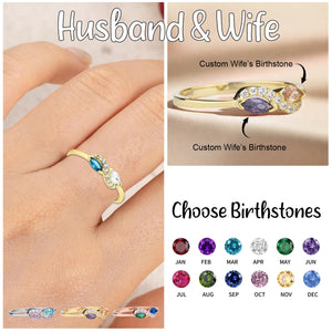 Personalized Double Marquise Cut Birthstone Ring-Gift For Couple