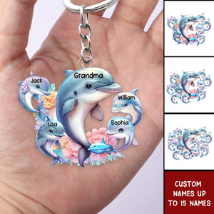 Personalized Grandma Dolphin with Kid Acrylic Keychain