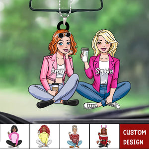Friends Sitting Together - Personalized Acrylic Car Ornament
