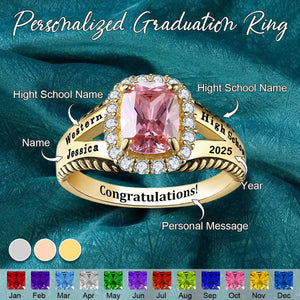 Personalized Square Birthstone Ring-Gift for Class of 2025 Graduates
