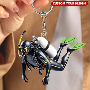 Personalized Acrylic Diver Keychain, Custom Scuba Diving Decoration
