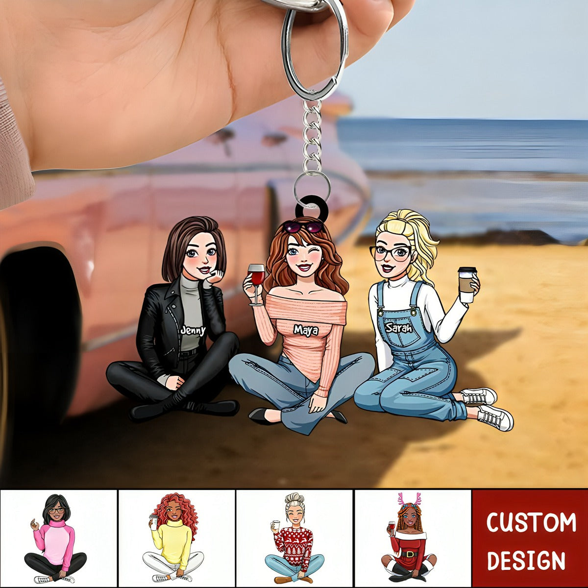 Friends Sitting Together - Personalized Acrylic Keychain -Gift For Friends
