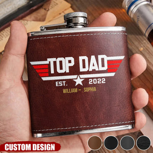 Personalized Papa Leather Flask - Upto 12 Children - Gift Idea for Dad/Grandpa