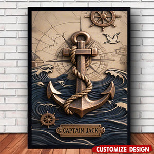Nautical Anchor Vintage Nautical Map Fragment-Personalized Poster