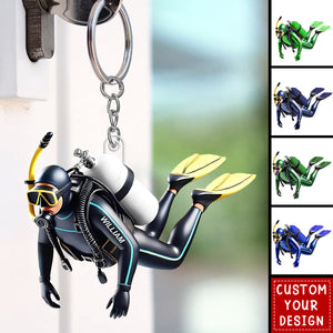 Personalized Acrylic Diver Keychain, Custom Scuba Diving Decoration