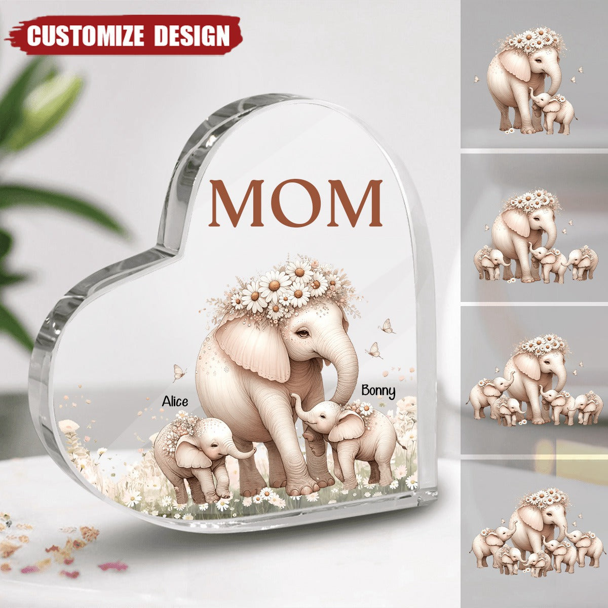 Mama Elephant With Little Kids Personalized Acrylic Plaque Mother's Day Gift