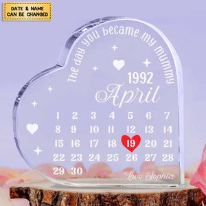 The Day You Became My Mummy, Date Remember Personalized Heart Shaped Acrylic Plaque