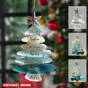 Family Name Sea Glass Christmas Tree - Personalized Family Ornament