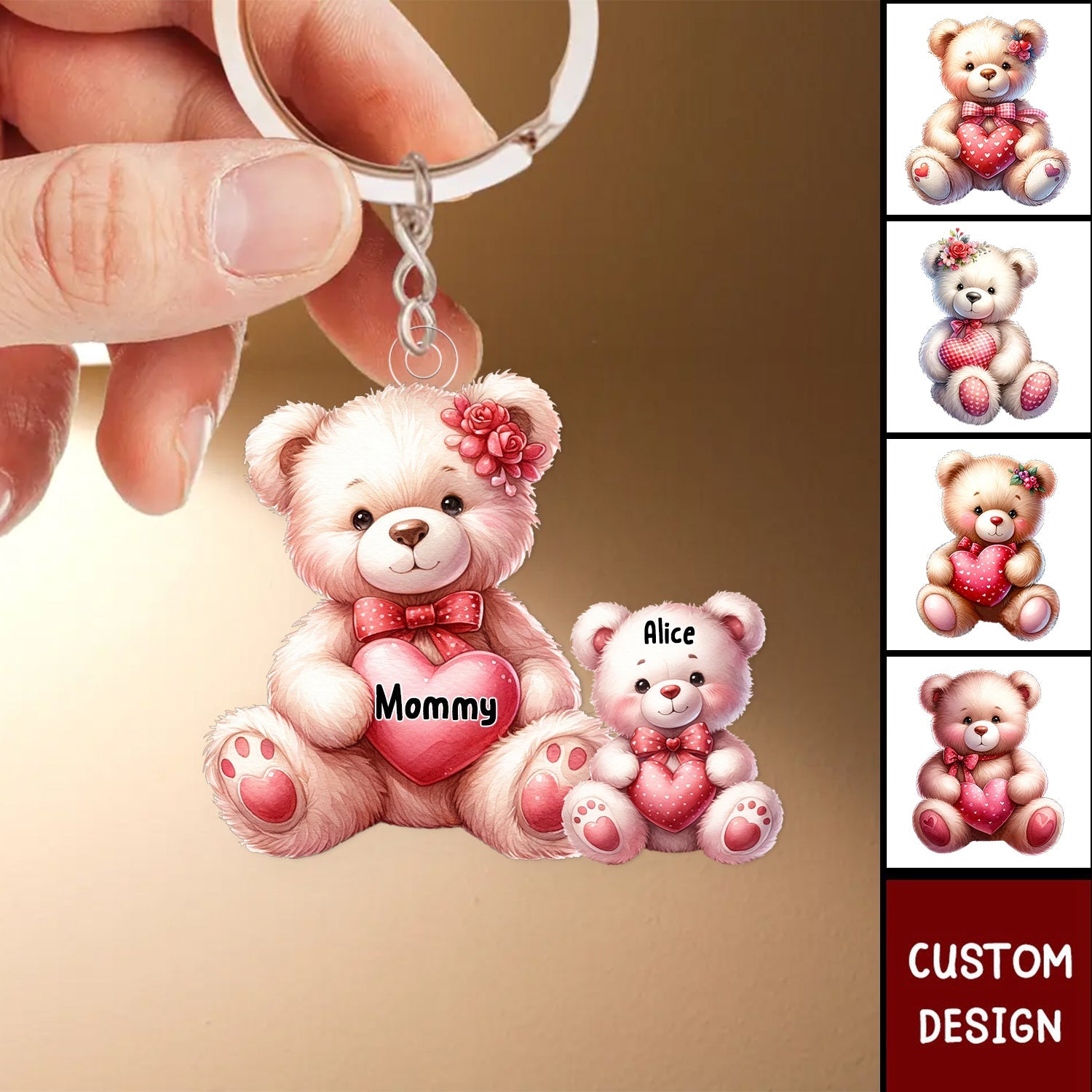 Grandma/Mama Bear With Heart - Personalized Acrylic Keychain - Gift For Mom, Grandma