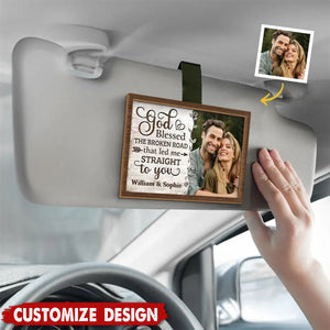 God Blessed The Road That Led Me To You - Personalized Couple Car Visor Clip - Anniversary Gift For Wife,Husband