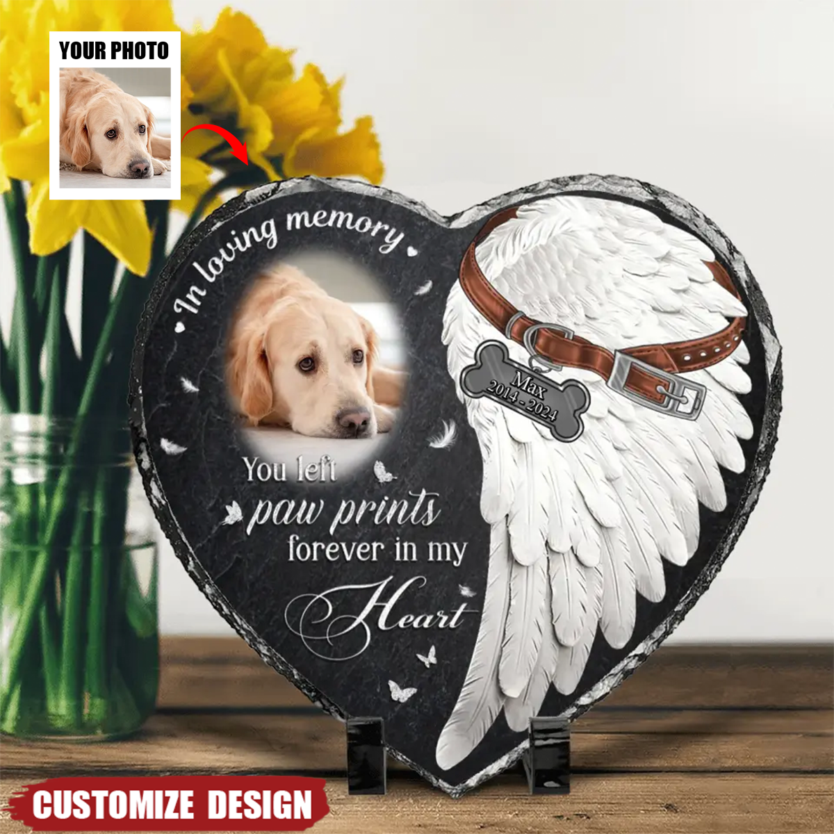 You Left Paw Prints Forever In My Heart - Personalized Memorial Photo Heart Lithograph