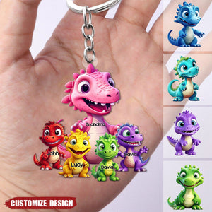 Personalized Dinosaur Mom/Grandma And Kids Acrylic Keychain