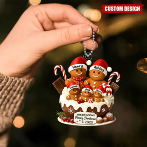 Gingerbread Family Holiday Delight Personalized Acrylic Ornament, Christmas Tree Decor, 2025 Family Ornament