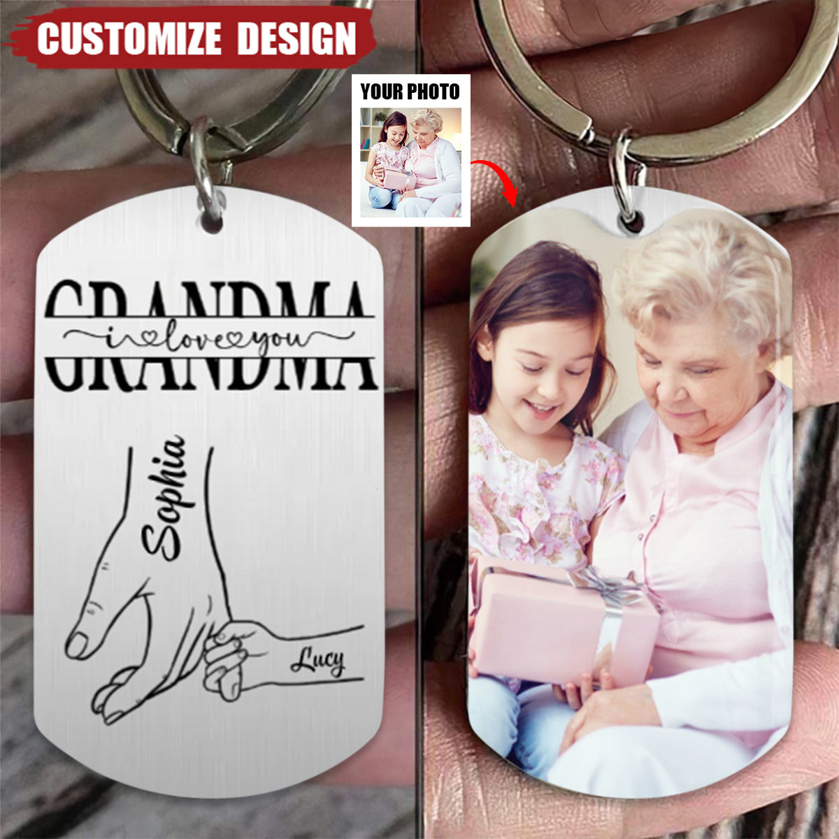 Mom Grandma We Love You Fist Bump - Personalized Stainless Steel Keychain