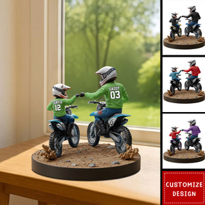 Dirt Bike Dad And Kid - Personalized Dirt Bike Shaped Acrylic Plaque