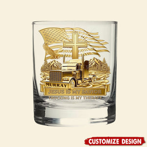 Trucker Christian Round Whiskey Glass - Personalized Gifts For Christian