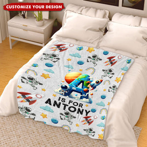 Monster Truck, Astronaut Letter - Personalized Kid Blanket