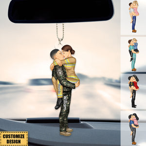 Personalized Couple Kissing Occupation Car Ornament - Gift For Couples, Nurse, Firefighter, Police Officer