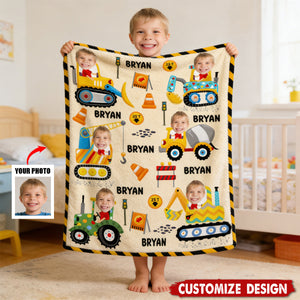 Construction Machines - Personalized Blanket - Gift For Kids
