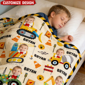 Construction Machines - Personalized Blanket - Gift For Kids