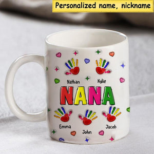 Personalized Colorful Grandma/Mom Handprint Grandkids Mug