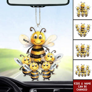 Personalized Bee Family Acrylic Car Ornament - Gift For Mom, Grandma