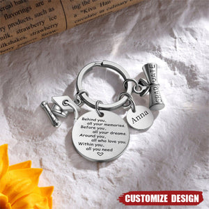Behind you all your memories - personalized graduation keychain