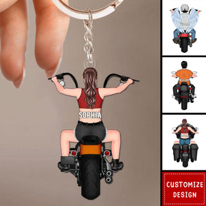 Personalized Memorial Biker Acrylic Keychain - Memorial Gift Idea For Bikers