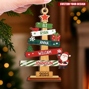 Custom Wood Ornament - Personalized Christmas Birthday Gifts For Mom, Dad, Kids - Our Family Christmas Tree