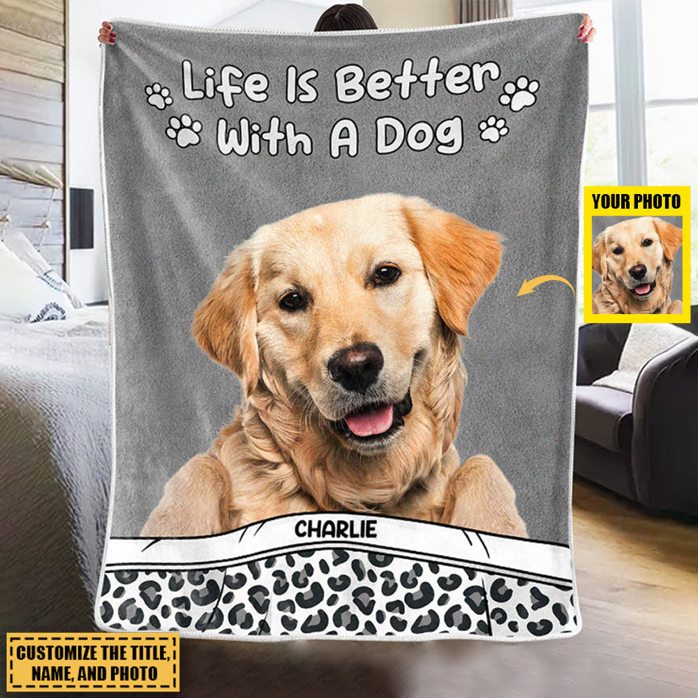 Life Is Better With Dog & Cat - Personalized Photo Blanket - Gift For Pet Lovers