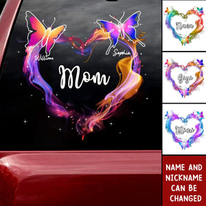 Grandma Mom Colorful Smoke Heart Butterflies Personalized Sticker Decal