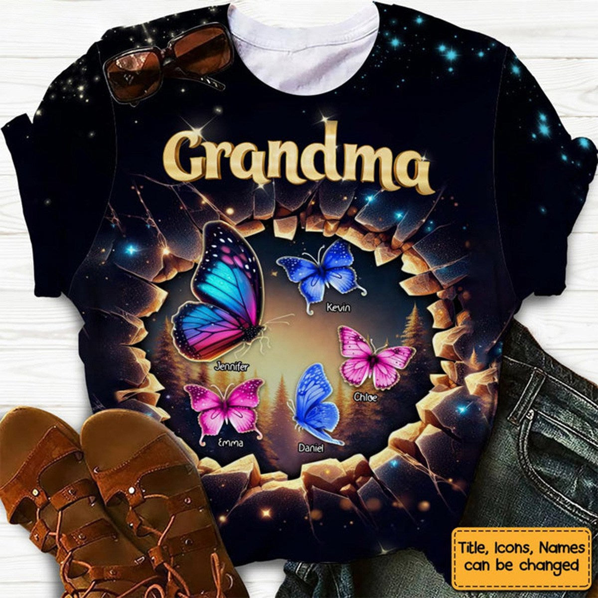 Personalized Gift For Grandma Butterfly 3D Effect All-over Print-T Shirt