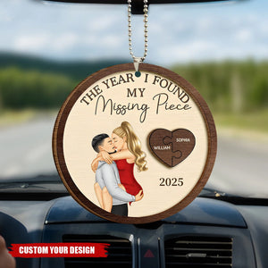 The Year I Found My Missing Piece Kissing Couples - Personalized 2-Layered Wooden Car Ornament