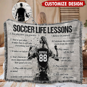 Personalized Soccer Life Lesson Tapestry Woven Blanket - Gift For Soccer Lovers