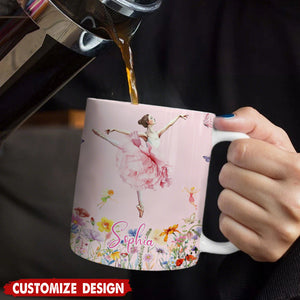 Personalized Birth Flower Butterfly Ballet Girl Coffee Mug