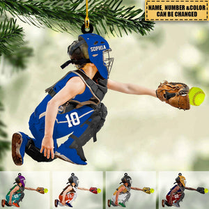 Personalized Apperance And Name Acrylic Ornament - Gift For Softball Lovers