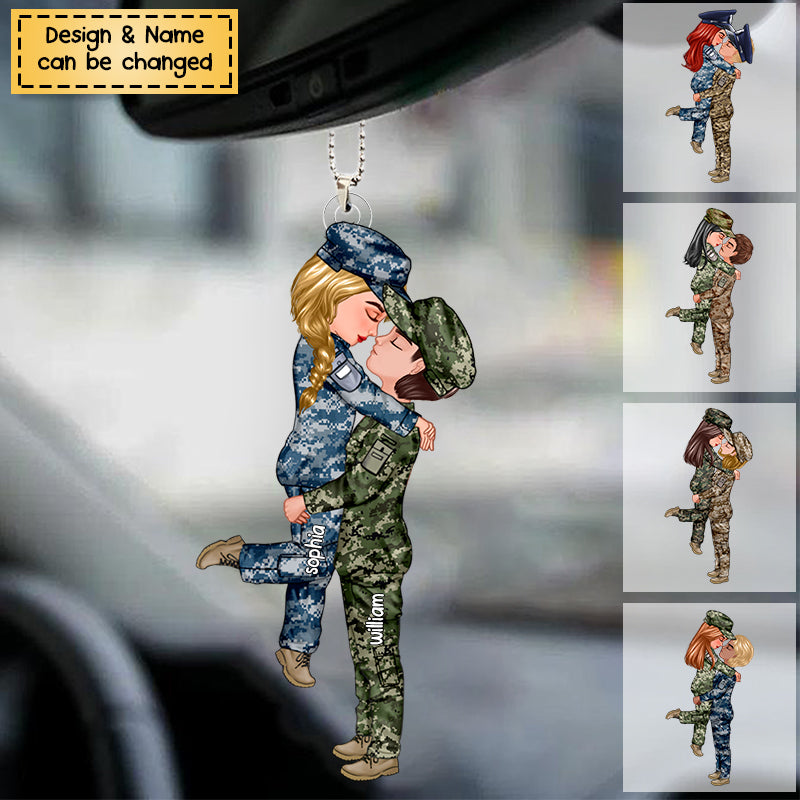 Personalized Car Ornament, Couple Portrait Army Gifts by Occupation