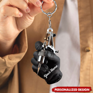 Personalized Tattoo Machine Christmas Keychain-Tattoo Artist Gift