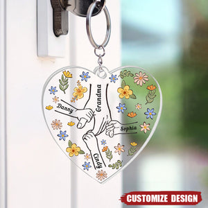 Floral Mom / Grandma Hand - Personalized Acrylic Keychain