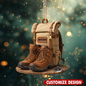 Personalized Hiking Flat Acrylic Ornament, Custom Hiking Lovers Christmas Ornament, Unique Camping Lover Gift, Xmas Gift For Hiking Club