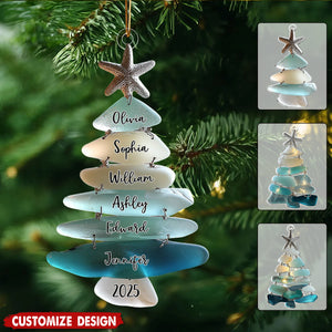 Family Name Sea Glass Christmas Tree - Personalized Family Ornament